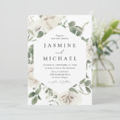 エレガントな白い花のフレーム ウェディング 招待状 (スタンド正面)