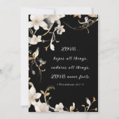 エレガントな白い花のブラックフォトウェディングバイブル セーブザデート (裏面)