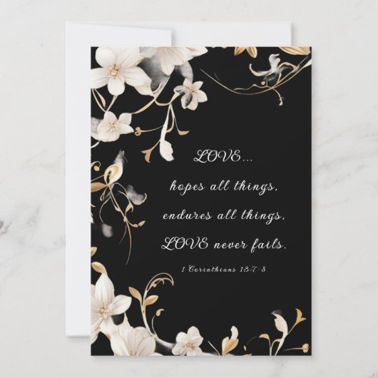 エレガントな白い花のブラックフォトウェディングバイブル セーブザデート (裏面)