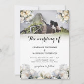 エレガントな白い花のブーケの写真 ウェディング 招待状 (正面)