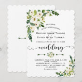 エレガントな白い花のブーケ ウェディング 招待状 (正面/裏面)