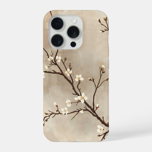 エレガントな白い花のミニマルな枝 iPhoneケース (裏面)