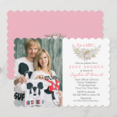 エレガントな白い花の写真 ベビーシャワー 招待状 (正面/裏面)