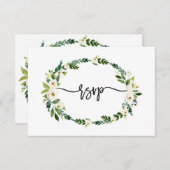 エレガントな白い花の手書きRSVP 出欠カード (正面/裏面)