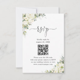 エレガントな白い花の結婚式ウェブサイトQRコードRSVP 出欠カード