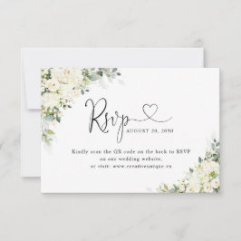 エレガントな白い花の結婚式ウェブサイトQRコードRSVP 出欠カード