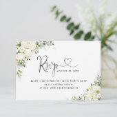 エレガントな白い花の結婚式ウェブサイトQRコードRSVP 出欠カード (スタンド正面)