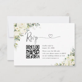 エレガントな白い花の結婚式ウェブサイトQRコードRSVP 出欠カード