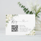 エレガントな白い花の結婚式ウェブサイトQRコードRSVP 出欠カード (スタンド正面)