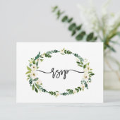 エレガントな白い花の開花手書きRSVP 出欠カード (スタンド正面)