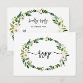 エレガントな白い花の開花手書きRSVP 出欠カード (正面/裏面)