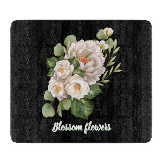 エレガントな白い花束と緑の葉 カッティングボード (正面)