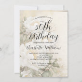 エレガントな白い花 女性の50歳の誕生日 招待状 (正面)