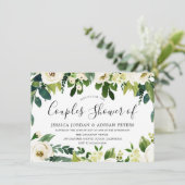 エレガントな白い花 美しいカップル シャワー 招待状 (スタンド正面)