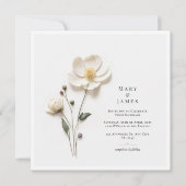 エレガントな白い花 I スクエア ミニマリスト ウェディング サンキューカード (正面)