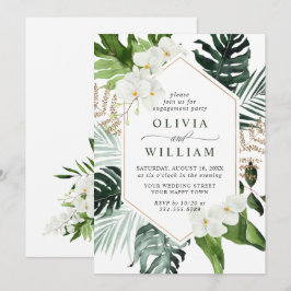 エレガントな白い蘭のボヘミアンスタイルの婚約パーティー 招待状