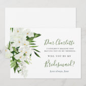 エレガントな白い蘭　あなたは私のブライズメイドになってくれる？ 招待状 (正面/裏面)