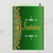 エレガントな白とオレンジを緑で囲んだ招待状 招待状 (正面/裏面)
