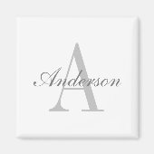 エレガントな白とグレーのモノグラム クラシック ラウンド ステッカー マグネット (正面)