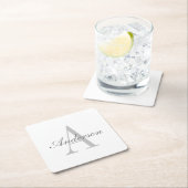 エレガントな白とグレーのモノグラム スクエアペーパーコースター (インサイチュ)