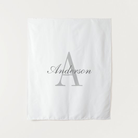 エレガントな白とグレーのモノグラム タペストリー (正面)