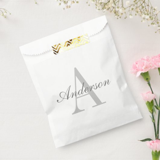 エレガントな白とグレーのモノグラム フェイバーバッグ (封をした状態)