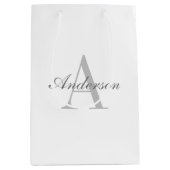 エレガントな白とグレーのモノグラム ミディアムペーパーバッグ (正面)