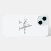 エレガントな白とグレーのモノグラム Case-Mate iPhoneケース (裏面 (横))