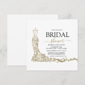 エレガントな白とゴールドのピンクドレスの結婚前お披露目パーティー セーブザデート (正面/裏面)