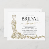 エレガントな白とゴールドのピンクドレス ブライダルシャワー ポストカード (正面/裏面)
