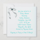 エレガントな白とターコイズブルーのベビーガールシャワー 招待状 (裏面)