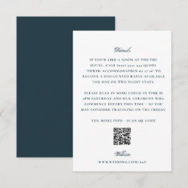 エレガントな白とネイビーのQRコード付き結婚式詳細カード エンクロージャーカード