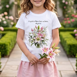 エレガントな白とピンクのユリの花束 フローラルTシャツ Tシャツ