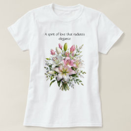 エレガントな白とピンクのユリの花束 フローラルTシャツ Tシャツ