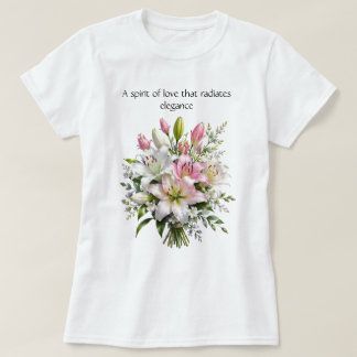 エレガントな白とピンクのユリの花束 フローラルTシャツ Tシャツ