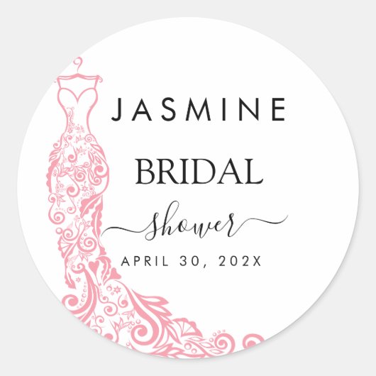 エレガントな白とピンクの ブライダルシャワー ラウンドシール (正面)