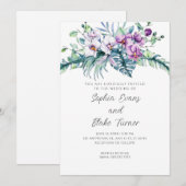 エレガントな白と紫の花のホワイトウェディング 招待状 (正面/裏面)
