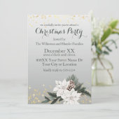 エレガントな白と緑の冬の花のクリスマス 招待状 (スタンド正面)