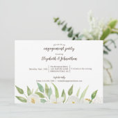 エレガントな白と緑の水彩花モチーフのエンゲージメントカード 招待状 (スタンド正面)