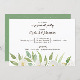 エレガントな白と緑の水彩花モチーフのエンゲージメントカード 招待状