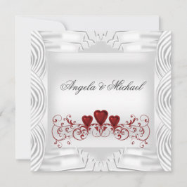 エレガントな白と赤のハートの結婚式招待状 招待状