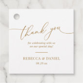エレガントな白と金のモノグラム結婚式のお礼 フェイバータグ (正面)