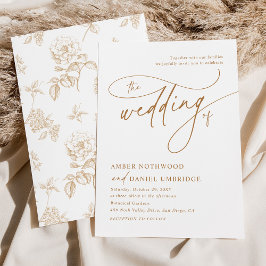 エレガントな白と金のヴィンテージ フラワー ウェディング 招待状