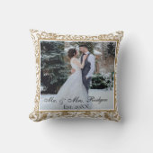 エレガントな白と金の偽のグリッター写真ウェディング クッション (正面)