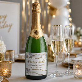 エレガントな白と金の瑪瑙の誕生日パーティー スパークリングワインラベル