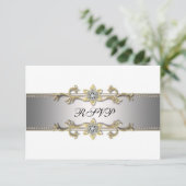 エレガントな白と金のRSVP 出欠カード (スタンド正面)