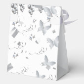 エレガントな白と銀の結婚式の箱のギフト - 花柄& フェイバーボックス (裏面)
