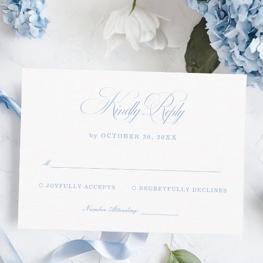 エレガントな白と青の結婚式RSVP エンクロージャーカード
