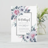エレガントな白と青の花の水彩ウェディング 招待状 (スタンド正面)