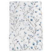 エレガントな白と青の花柄のブライズシャワー ミディアムペーパーバッグ (裏面)